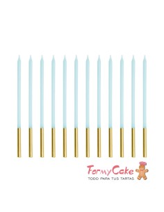 Velas Alargadas Azul-Oro 14cm, 12ud PartyDeco