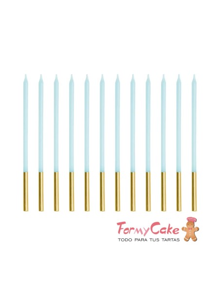 Velas Alargadas Azul-Oro 14cm, 12ud PartyDeco