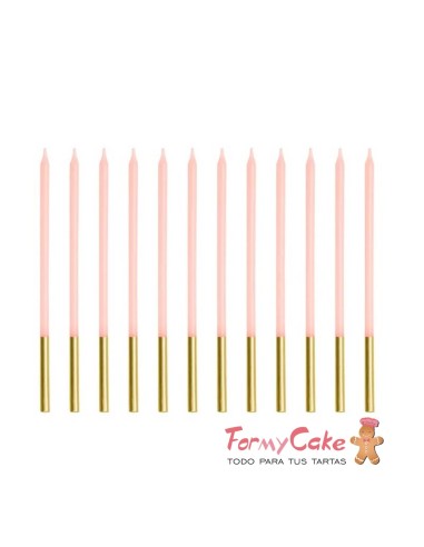 Velas Alargadas Rosa-Oro 14cm, 12ud PartyDeco