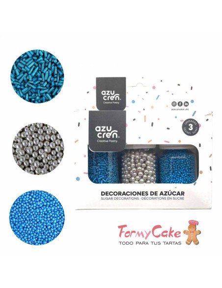 Set Sprinkle Fideos Azul/Nonpareil Azul/Perlas Plata Azucren
