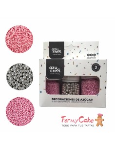 Set Sprinkle Fideos Rosa/Nonpareil Rosa/Perlas Plata Azucren
