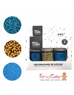 Set Sprinkle Fideos Azul/Nonpareil Azul/Perlas Oro Azucren