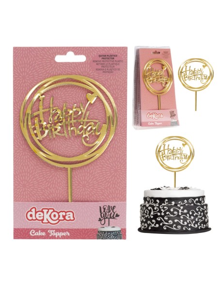 Topper Happy Birthday Dorado Dekora
