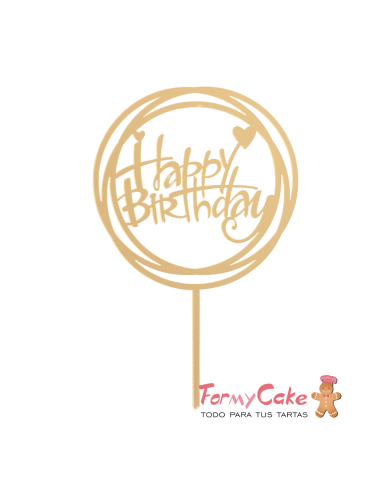 Topper Happy Birthday Dorado Dekora