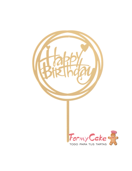 Topper Happy Birthday Dorado Dekora