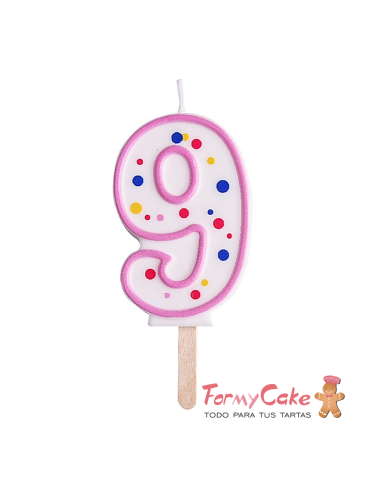 Velas para Tartas Rosa Número 9 PME