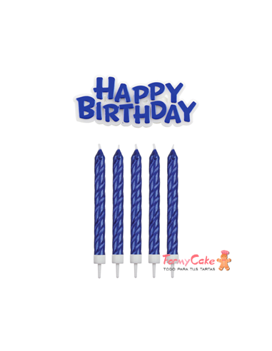 Set de Velas y Happy Birthday Azules 17ud PME