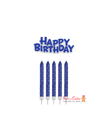 Set de Velas y Happy Birthday Azules 17ud PME