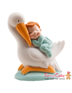 Figura para Tarta Bautizo Cigüeña niño