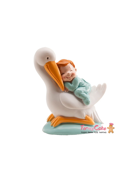 Figura para Tarta Bautizo Cigüeña niño