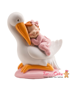 Figura para Tarta Bautizo Cigüeña y Bebé Rosa  Dekora