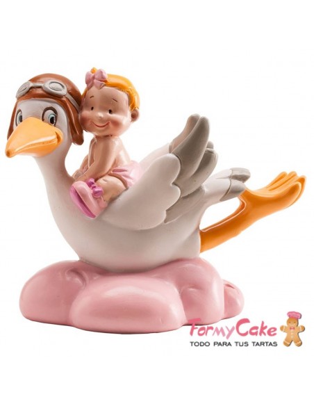 Figura para Tarta Cigüeña Volando Rosa Dekora