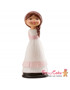 Figura Comunión Niña Pelo Castaño 16cm Dekora