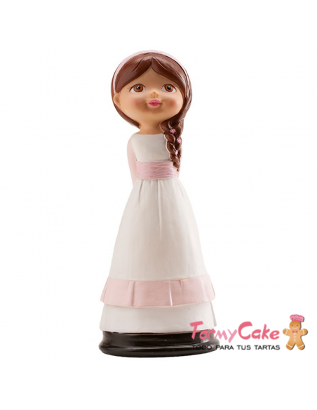 Figura Comunión Niña Pelo Castaño 16cm Dekora