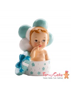 Figura para Tarta Bautizo Bebé Regalo Y Globos Azul Dekora