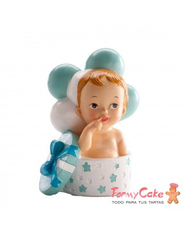 Figura para Tarta Bautizo Bebé Regalo Y Globos Azul Dekora